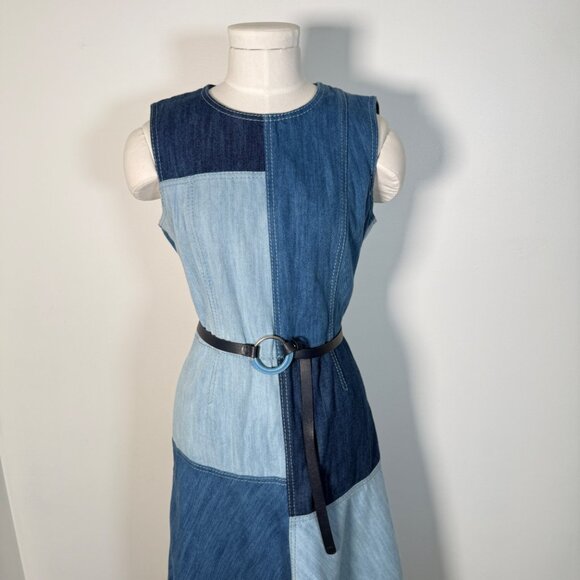 Akris Punto Denim Patchwork Denim Midi Dress Scandi Luxury Artsy - Picture 2 of 12